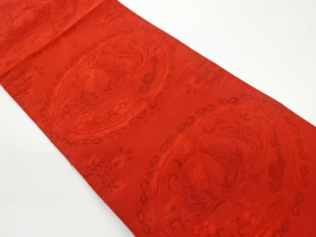 Nagoya obi with woven abstract phoenix and flower arabesque pattern